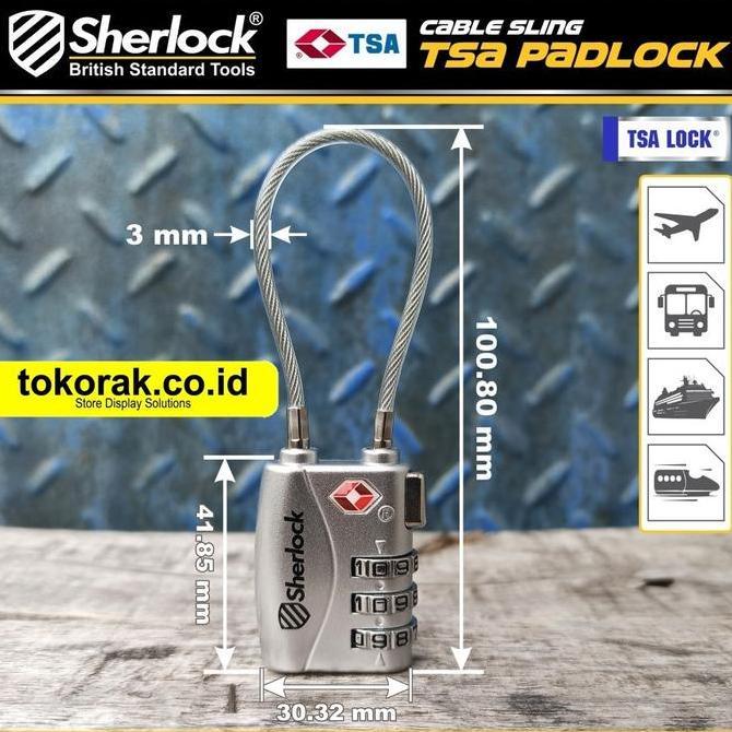 SHERLOCK GEMBOK TSA TALI SILVER SHERLOCK GEMBOK KOPER KABEL SLINK BRASS PADLOCK