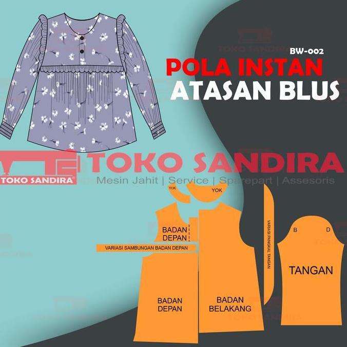 pola instan atasan blus/pola instan atasan wanita/pola blus murah Alqshop