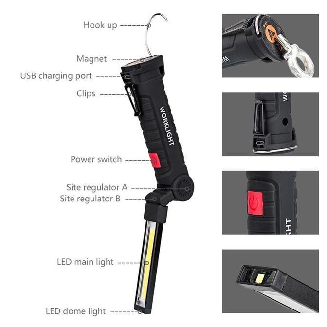 Senter Worklight Led Portable Magnet Cob Charger Lampu Lipat