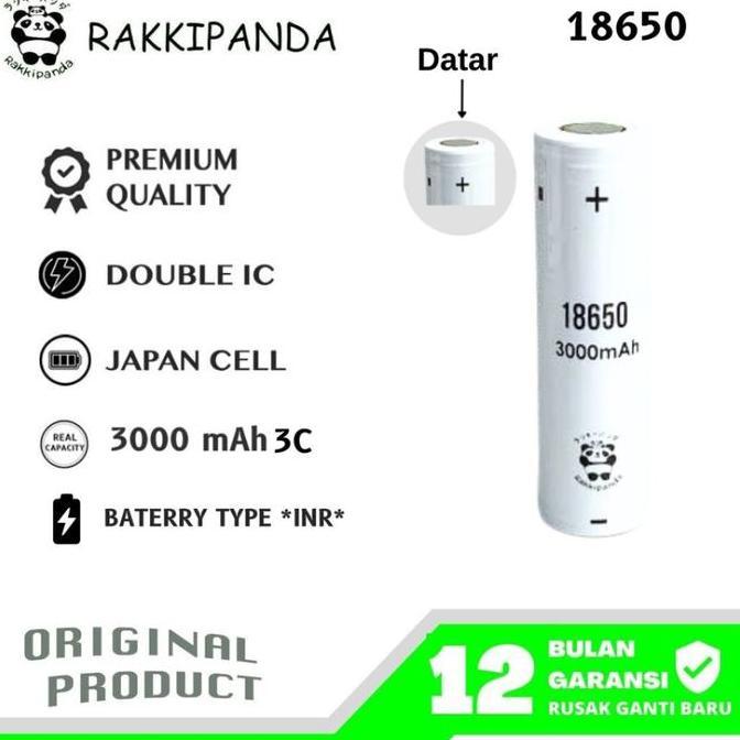 Power- Rakkipanda Baterai Cas 18650 Flat Top 3000Mah