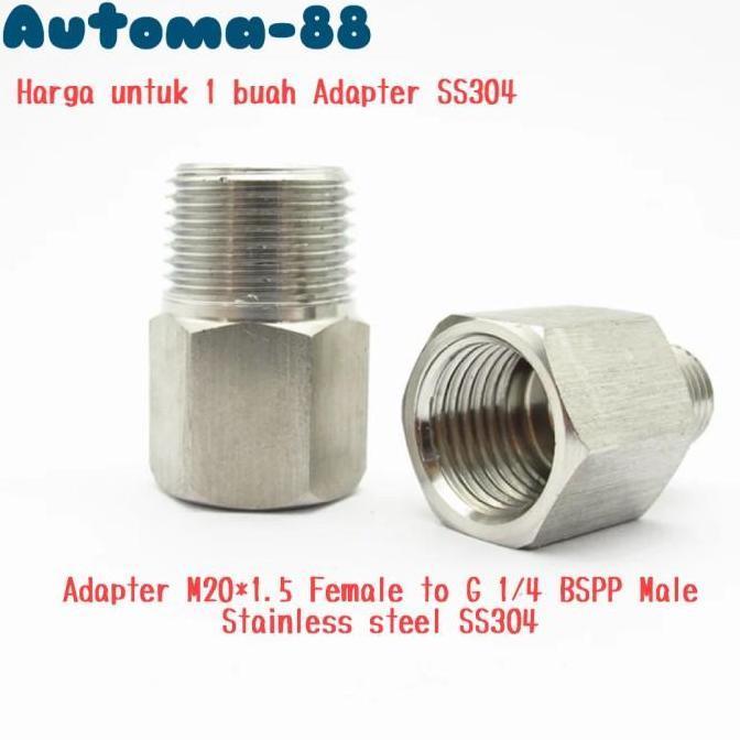 AD-022 ADAPTER DRAT DALAM M20 FEMALE X DRAT LUAR G 1/4 BSPP MALE STAINLESS STEEL SS304 AT88