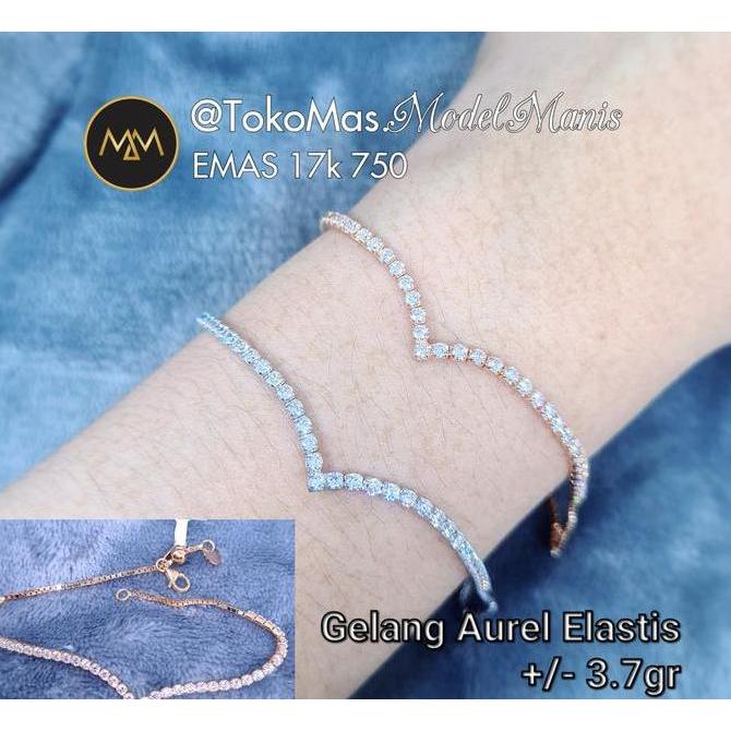 Gelang Serut Aurel elastis emas putih dan rosegold 750 kadar 17k