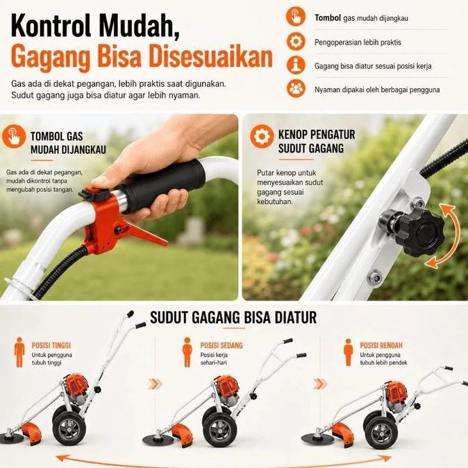 REAIM Mesin Potong Rumput Dorong 2TAK mesin pemotong rumput dorong Arit rumput Pemotong Rumput 52CC