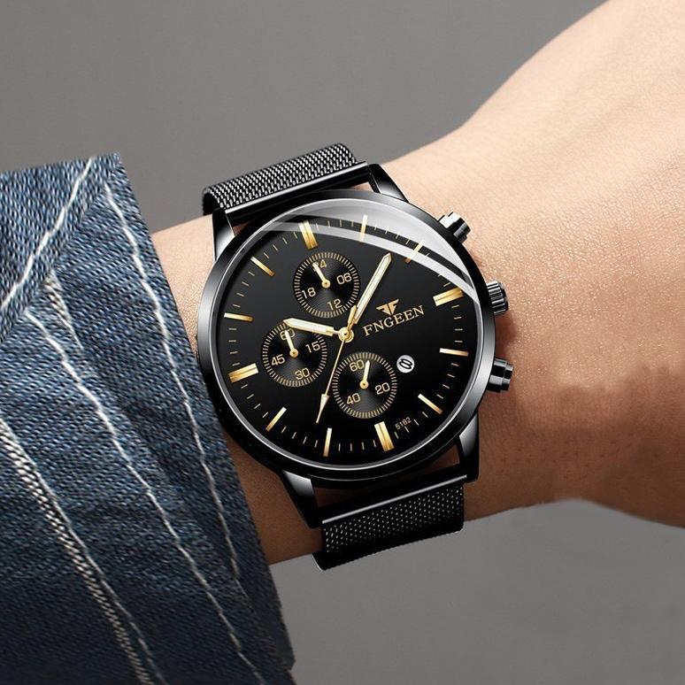 100% AMAN FNGEEN 5128 Jam Tangan Pria Anti Air Keren Buat Gaya Fashion Quartz Jam Tangan Cowok+Kotak