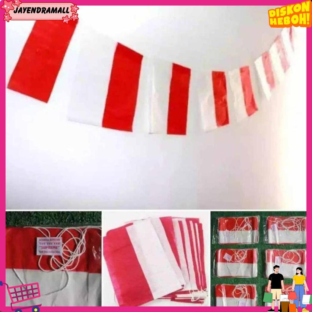 Bendera Merah Putih Plastik Plus Tali (1Bgks Isi +-40 Lbr)/Bendera Segitiga Merah Putih/Bendera Segi