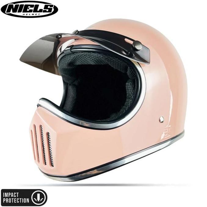 HELM NIELS CAKIL LIST CROME PUTIH | HELM RETRO CLASSIC  Motorcycle Visor Full Face