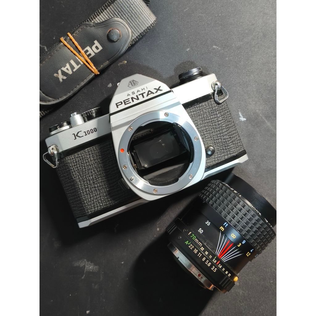 Kamera Analog Film SLR Asahi Pentax K1000 + Lensa SMC Seri A Zoom 35-70 f3.5 (Rare)