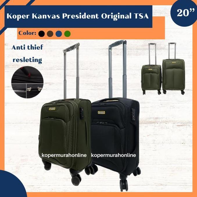 Koper kabin kanvas President 20 inch motif serat kayu expander TSA