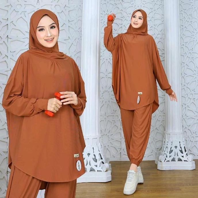 Parda- New- Hajena ~ Hijab Bilqis Setelan Olahraga Syar'I Jilbab Celana One Set Sport Dan Renang Baj