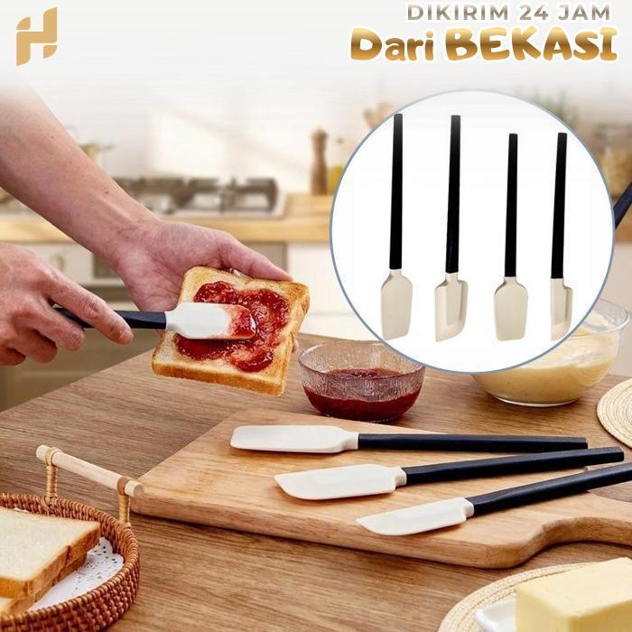 4pcs Set Silicone Spatula Heat Resistant Cream Scraper Spatula Kue Gagang Panjang