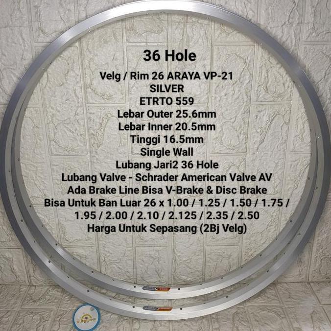 Rims Velg 26 ARAYA VP21 Lubang 36H ETRTO 559 Single Wall AV Brake Line Sepeda MTB Federal Hitam / Si