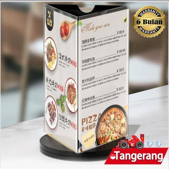 REWARLI Rak Menu Akrilik / Menu Putar Akrilik 360 Derajat / Stand Brosur Meja Putar 6 Sisi