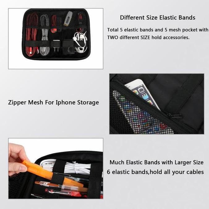 GLUINE 3368 Tas Kabel Organizer Double Layer Peyimpanan Tas Gadged Aksesories HP Powerbank Charger K