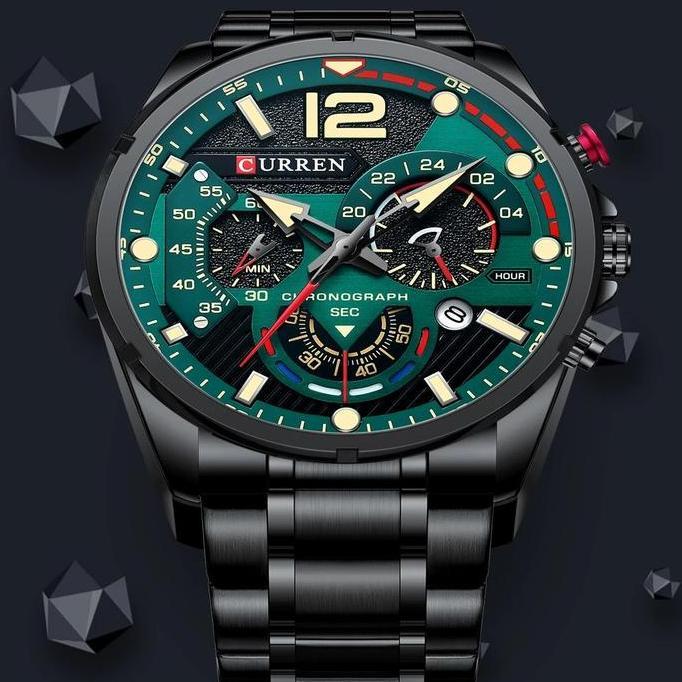 Clock- Jam Tangan Pria Analog Tali Stainless Steel Chronograph Aktif Curren 8395