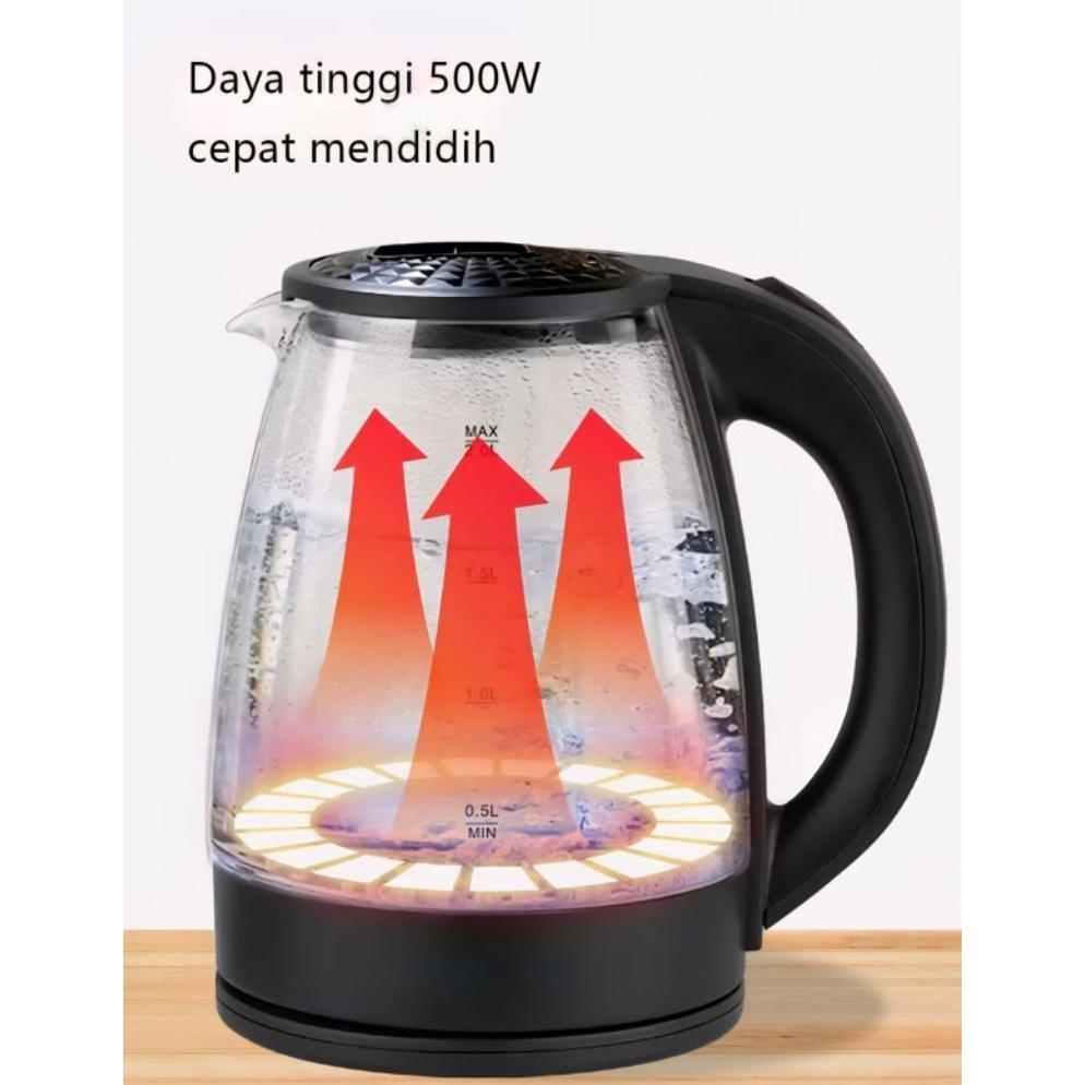 BESTPROMO TEKO LISTRIK KACA SQ-604 2 LITER 500 W STAINLESS STEEL PEMANAS AIR ELECTRIC TERMOS PEMANAS