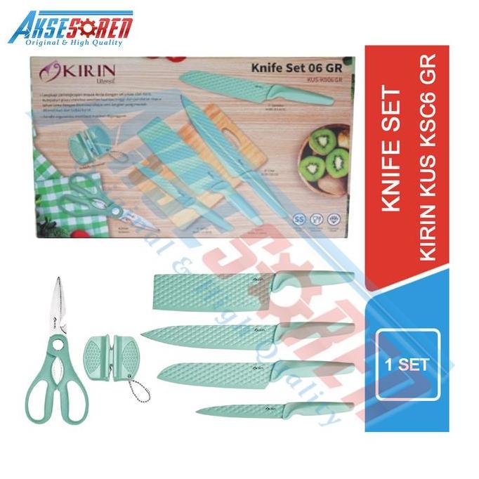 (Best) Aksesoren Knife Set 06 GR Kirin [KUS KSC6 GR] / 1 Set Pisau dan Gunting / Alat Dapur Memotong