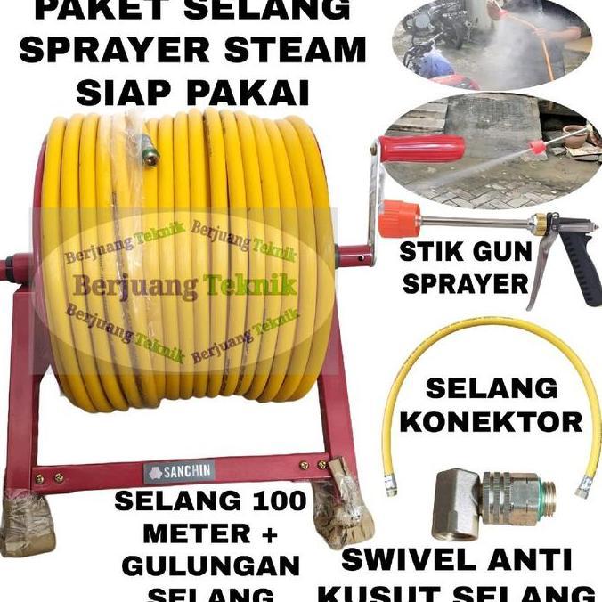 VIRALL SELANG SPRAYER, SELANG STEAM, SELANG AIR 100 METER KOMPLIT GULUNGAN DAN STIK GUN SPRAYER || S