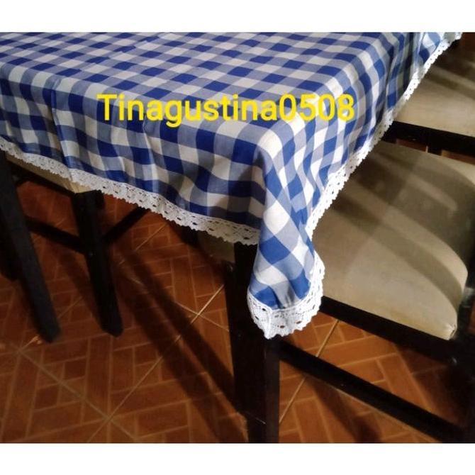 Taplak Meja Renda Motif Kotak Besar Kain Katun