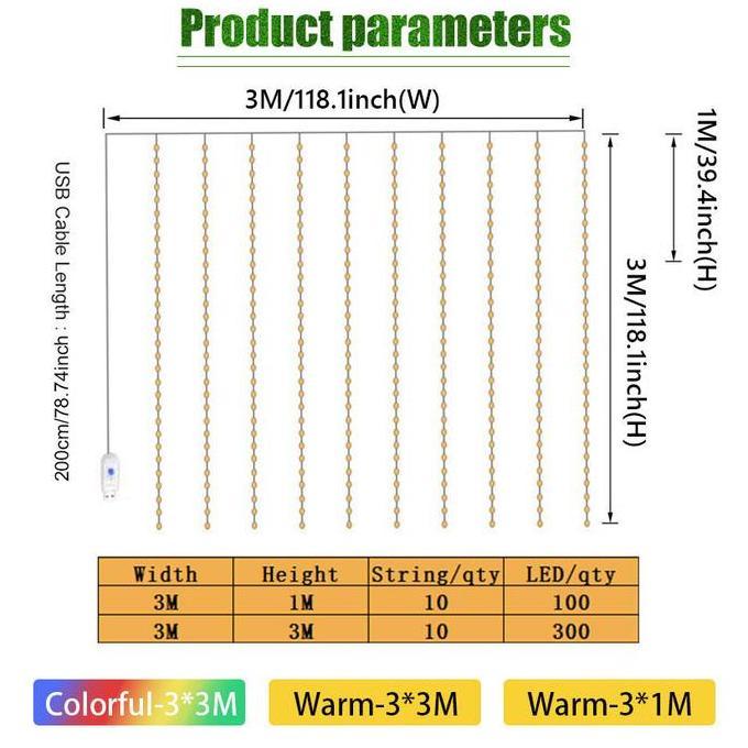 Lampu Jala Jaring LED Warm dan Rainbow Lampu Tumblr Light Jala dekorasi taman cafe Lampu Natal Tirai