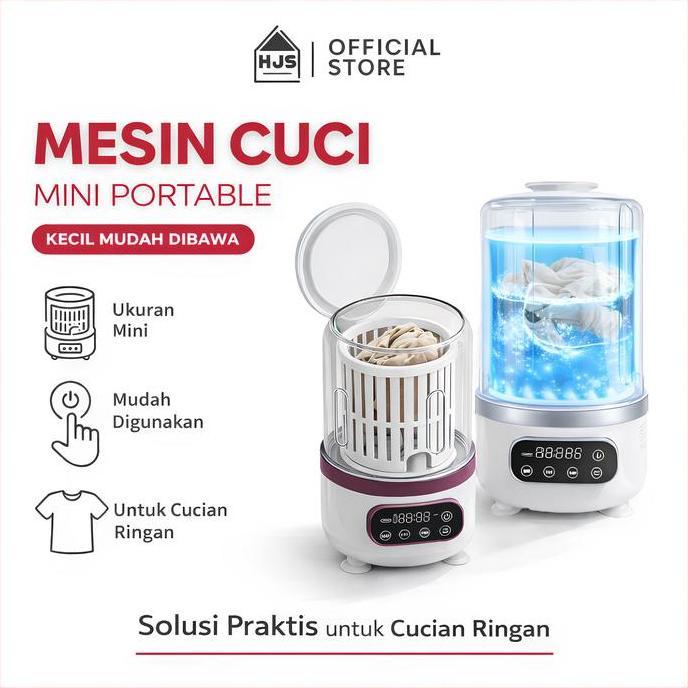 HJS Mesin Cuci Mini Portable 2.5L Rechargeable dengan Mode Wash & Spin Sterilisasi Cahaya Biru