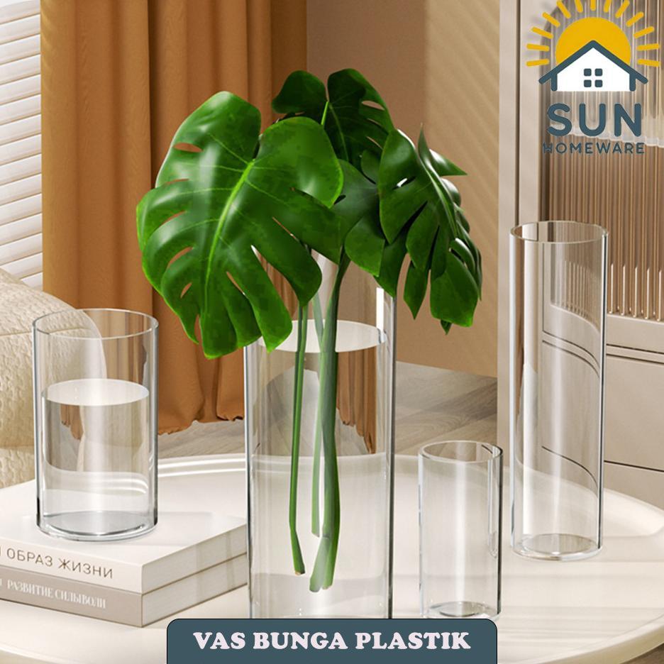 Sun Vas Bunga Plastik Bening Diameter 10Cm/12Cm E05/ Vas Plastik Tinggi Bambu / Vas Bamboo / Vas Tan