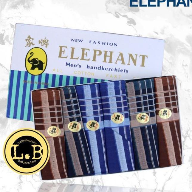 6Pcs_ Sapu Tangan Cotton Pria / Sapu Tangan Elephant,Gajah / Sapu Tangan Pria Katun