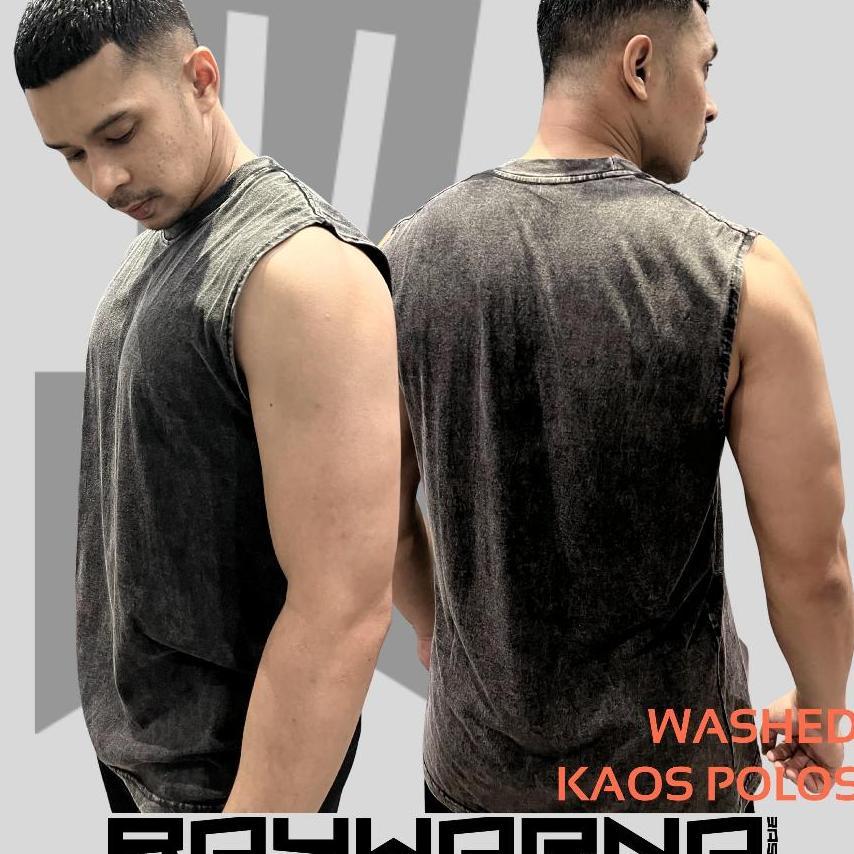 Baywarna Kaos Singlet Washed Polos Oversize Katun Combed24S Washed Unisex Singlet Polos Tshirt