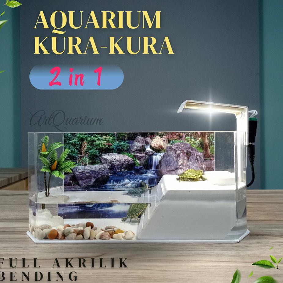 Aquarium Kura Kura Brazil Lengkap Dengan Lampu Dan Hiasan