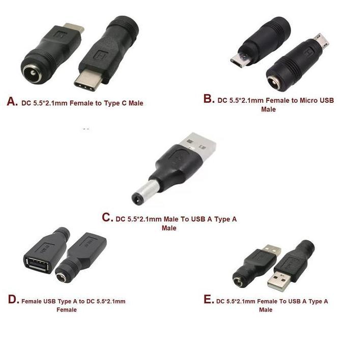 Adapter DC Jack Socket Soket DC 5.5x2.1mm Female to Micro USB / Type C / USB A Female / USB A Male J