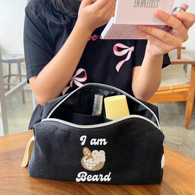Canvas.clo Pouch Hitam Makeup Bag Makeup Pouch Resleting