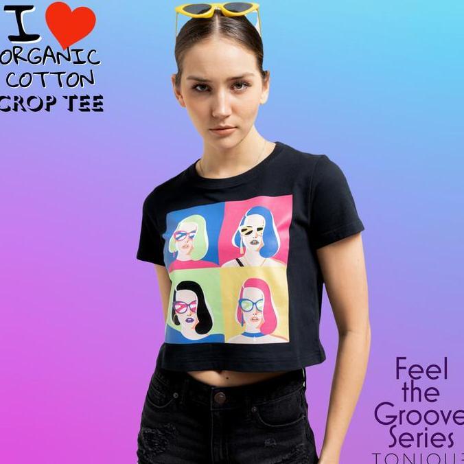 TONIQUE Kaos 24S katun combed Crop Top Regular Wanita Hitam Sherry Cotton Cropped Black T-shirt