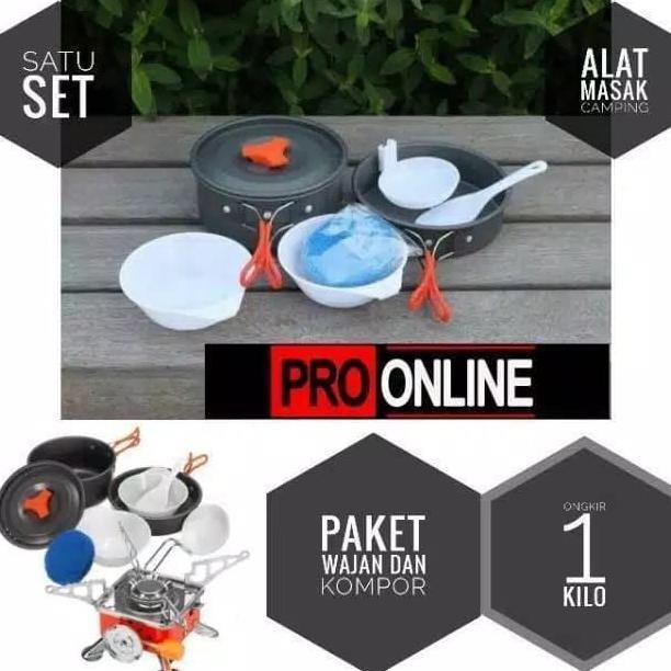 Paket Hemat Komplit Cooking Set Nesting 2 Person Kompor Mini Camping KOVAR ZT-202 Portable Windproof