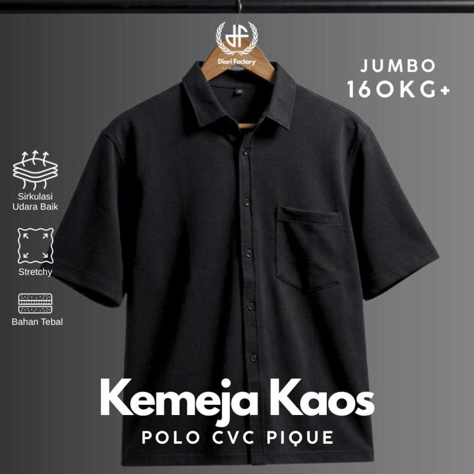 Kemeja Kaos Jumbo Pria Polo Cvc Pique Tebal Stretch Adem