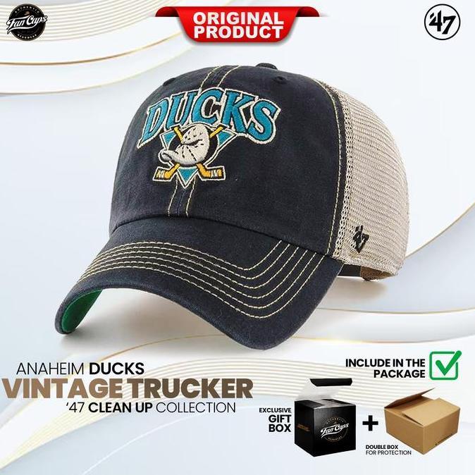 TERMURAH - Topi 47 Original NHL Anaheim Ducks Vintage Trucker Clean Up warna Navy | FREE GIFT BOX