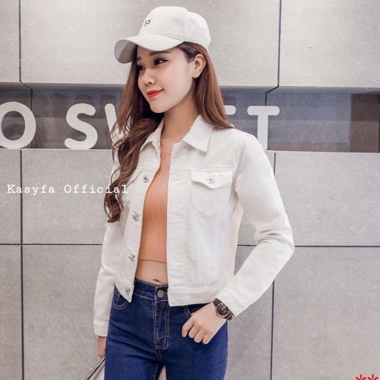 BEST SALE WITNEY JAKET JEANS PUTIH WANITA JAKET CROP BIONDY