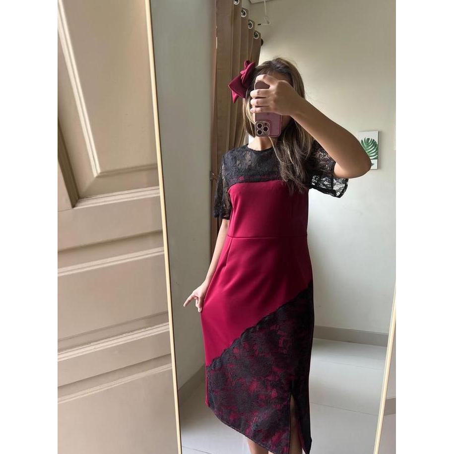 ALTHREE Clothing - SAFA Dress Kondangan Scuba Premium Wanita Brokat Casual