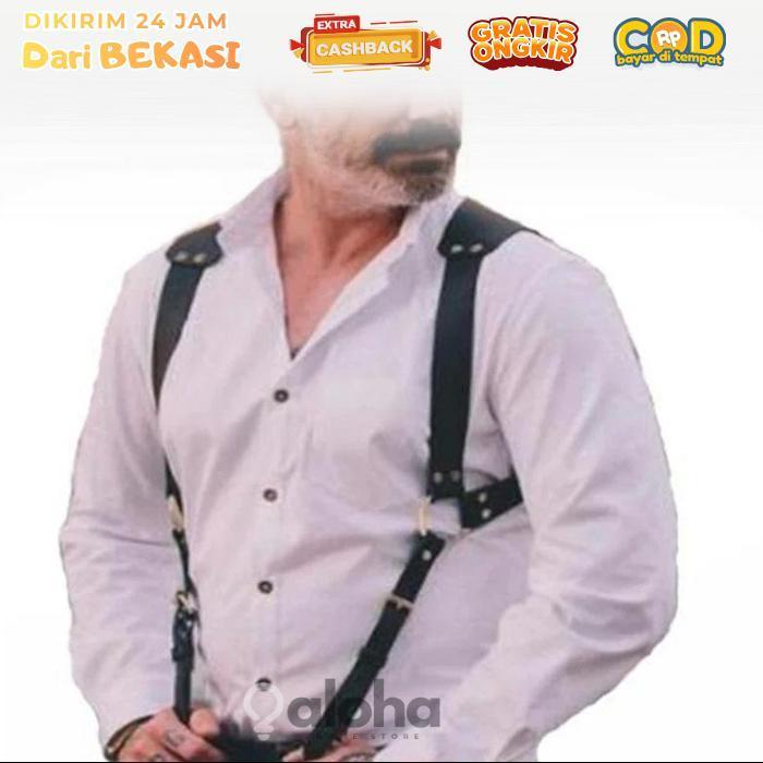 ALHM - Suspender Pria Kulit Pu Leather Suspender Suspender Kulit Pu Suspender Backpack Bretel Suspen