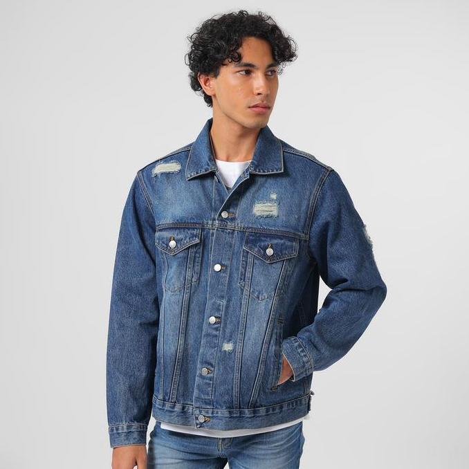 EDWIN JEANS - Jacket Denim Trucker Relaxed Fit Light Blue Distress