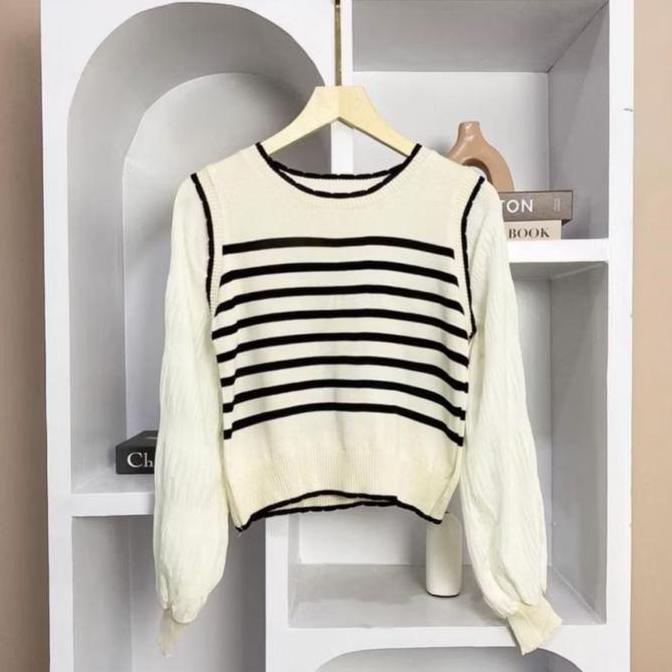 Amira Baju Atasan Rajut Kaos Stipe Knite - Outfit Wanita Baju Atasan Rajut Kaos Stipe Knite Alqshop