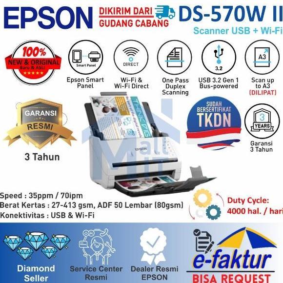 SCANNER EPSON WORKFORCE DS-570W II DS570W DS570W II DS570WII A3 WIFI MURAH