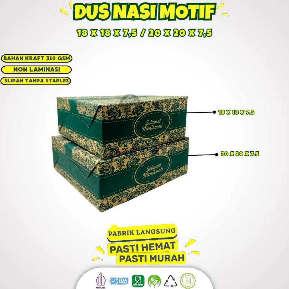 [50 PCS] Dus Nasi 18x18 Box Catering 18x18 Motif Batik Hijau