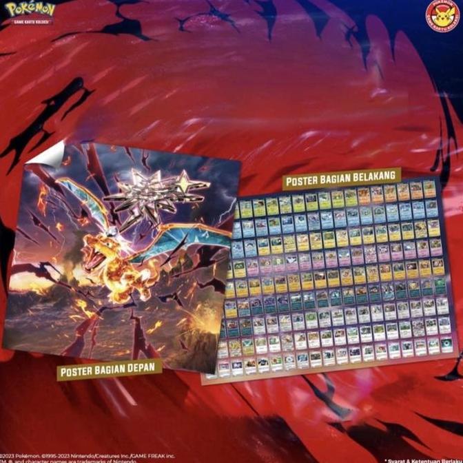 Poster charizard EX terastal kilau hitam pokemon indonesia original langka