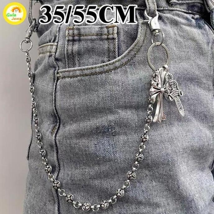 QUANXI Chrome Hearts Rantai Jeans Salib Manik-Manik Bundar Pedang
