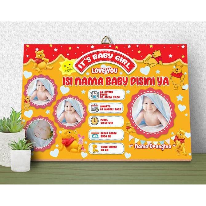 Hiasan dinding biodata bayi - biodata bayi cowo - biodata bayi cewe tema kartun winidepuh - biodata 
