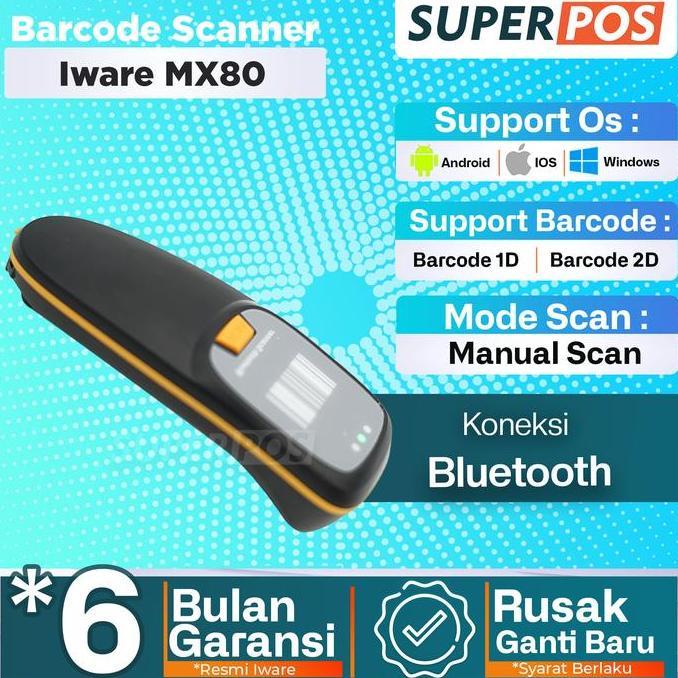 BARCODE SCANNER WIRELESS BLUETOOTH 2D IWARE MX80 MURAH