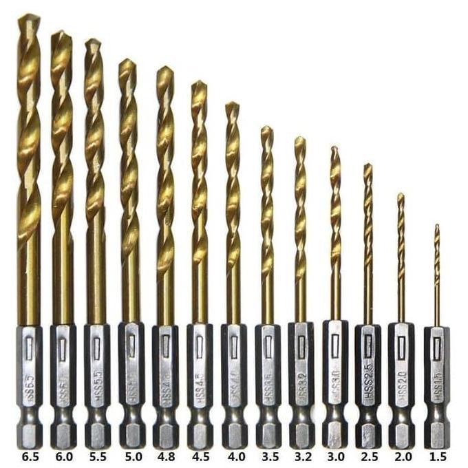 Promo BI019 13pcs Set Hss Quick Change Hex Shank Titanium Cobalt Drill Bit Mata Bor Cordless Diskon