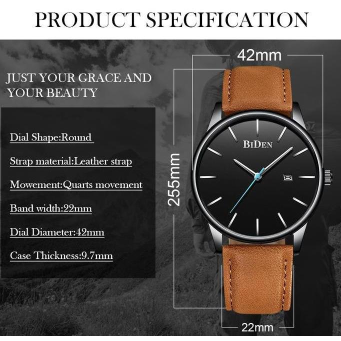 Orologio- Biden Jam Tangan Pria Otomatis Date Gelang Kulit Sederhana Jam Pria Olahraga Tahan Air Jam