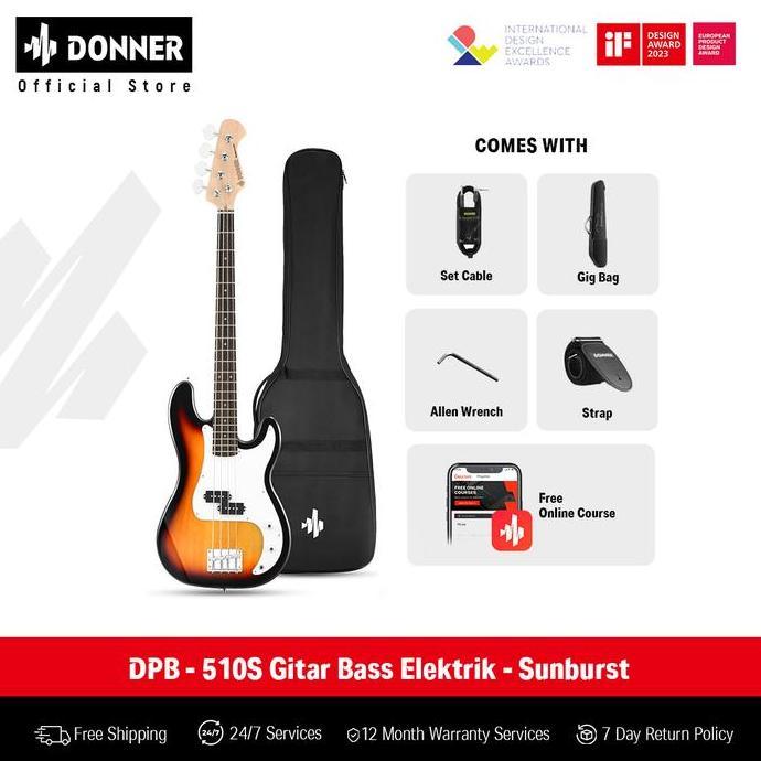 Donner DPB - 510S Gitar Bass Elektrik - Sunburst