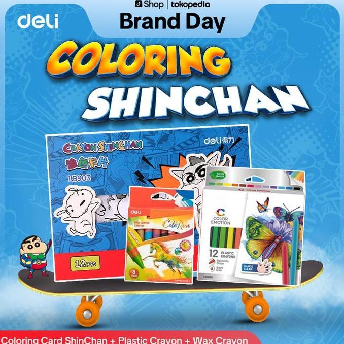 [DELI X SHINCHAN] PAKET COLORING CARD SHINCHAN DELI CRAYON DELI WAX CRAYON MURAH