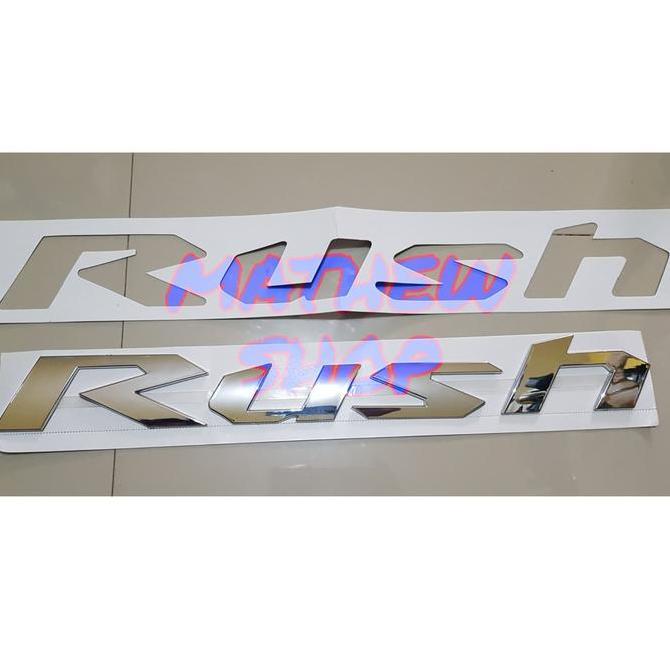 Emblem Kap Mesin Rush Chrome / Logo Kap Mesin Rush / Emblem Rush Silver